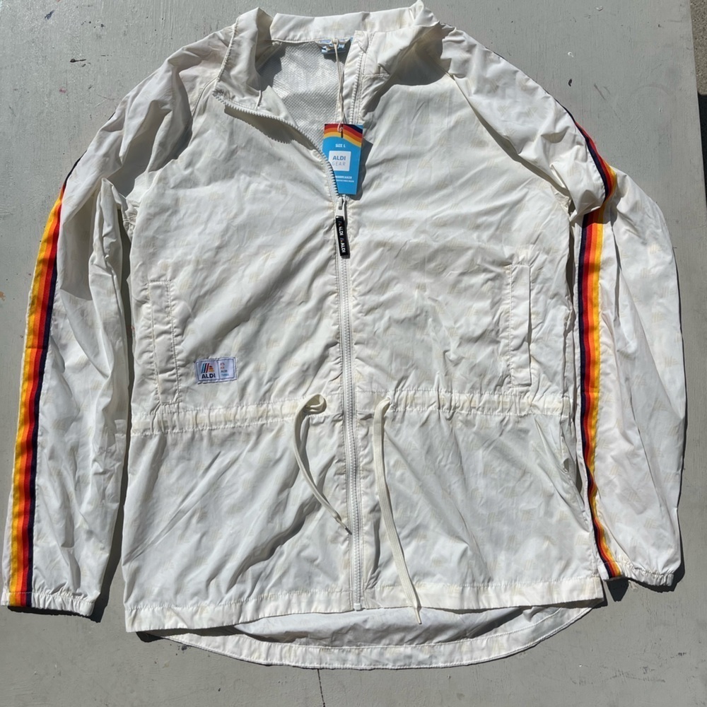 Women's Aldi's Windbreaker Multicolor L Zip Nylon Festival Shop‎ Uniform Market